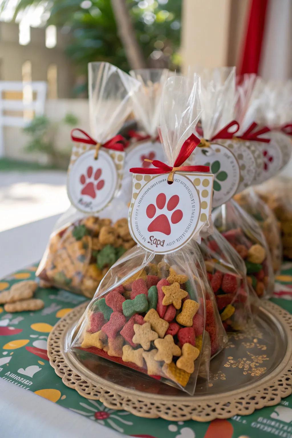 Clear bags filled with colorful dog treats.