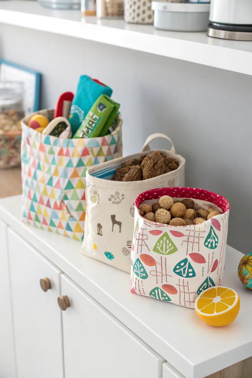 Sustainable reusable bags for dog treats.