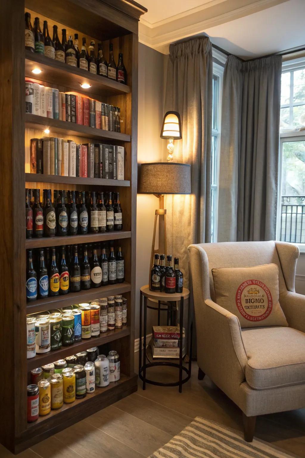 Themed beer shelf for easy seasonal updates.