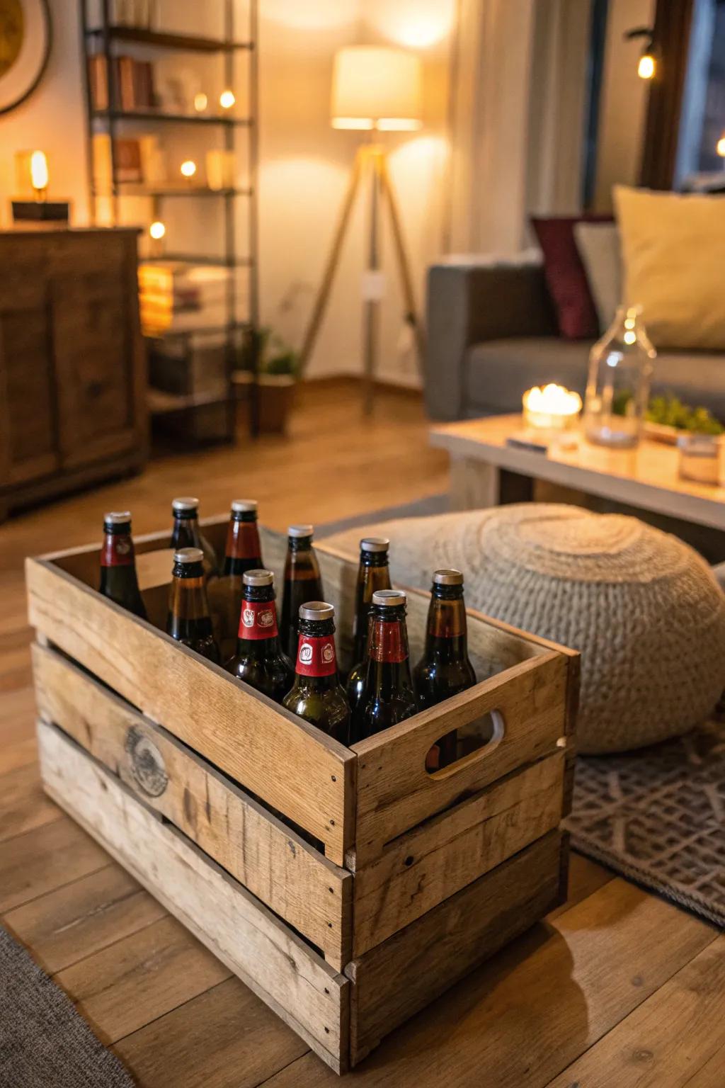 Rustic wooden crates showcasing craft beers.