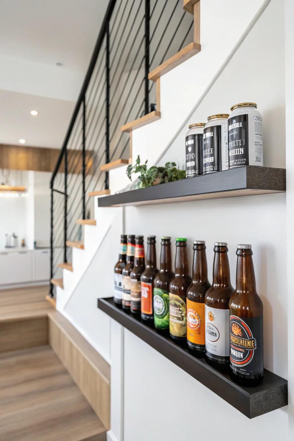 Minimalist floating shelf for a clean beer display.