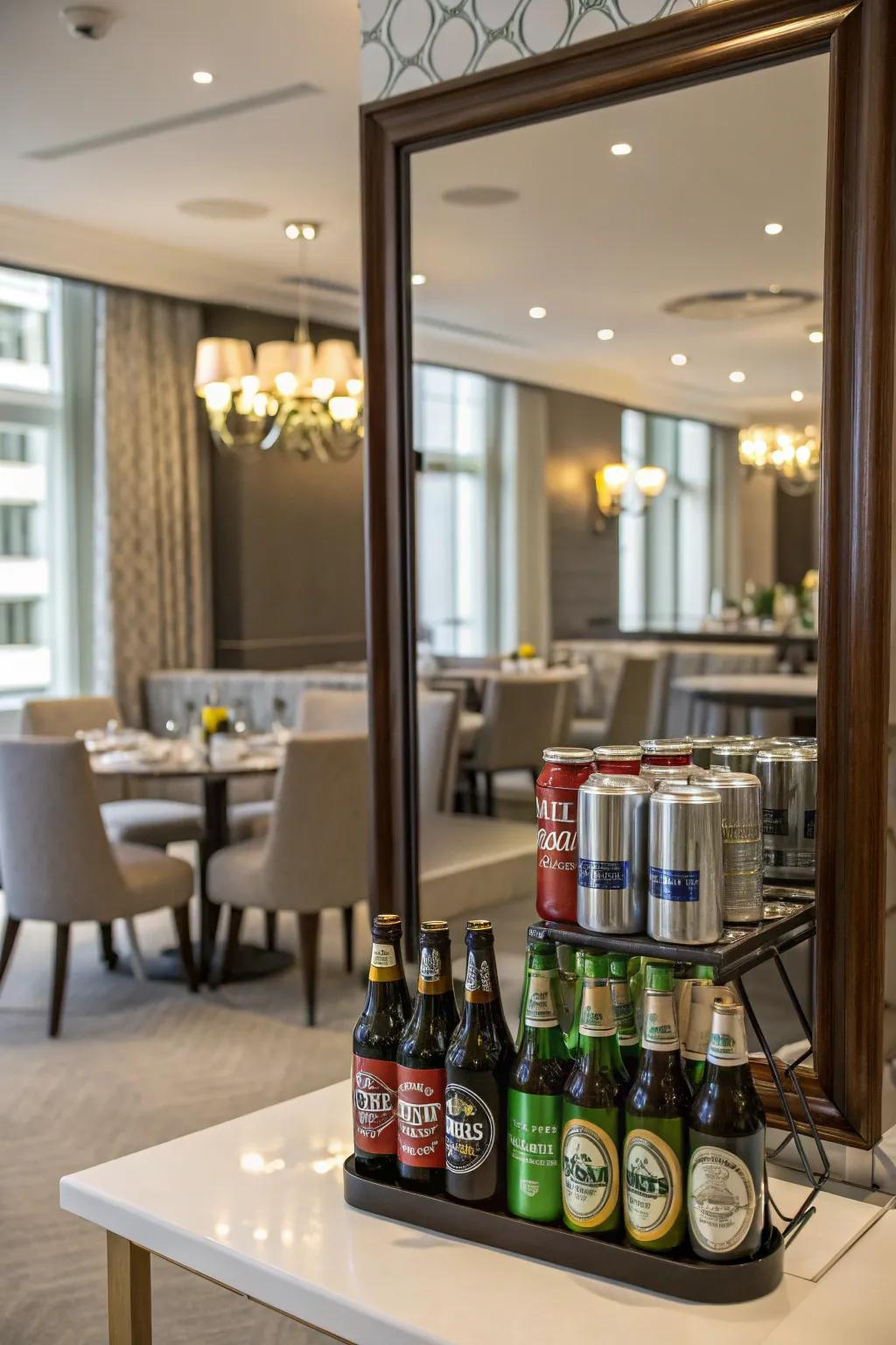 Mirror-enhanced beer display creating an illusion of space.