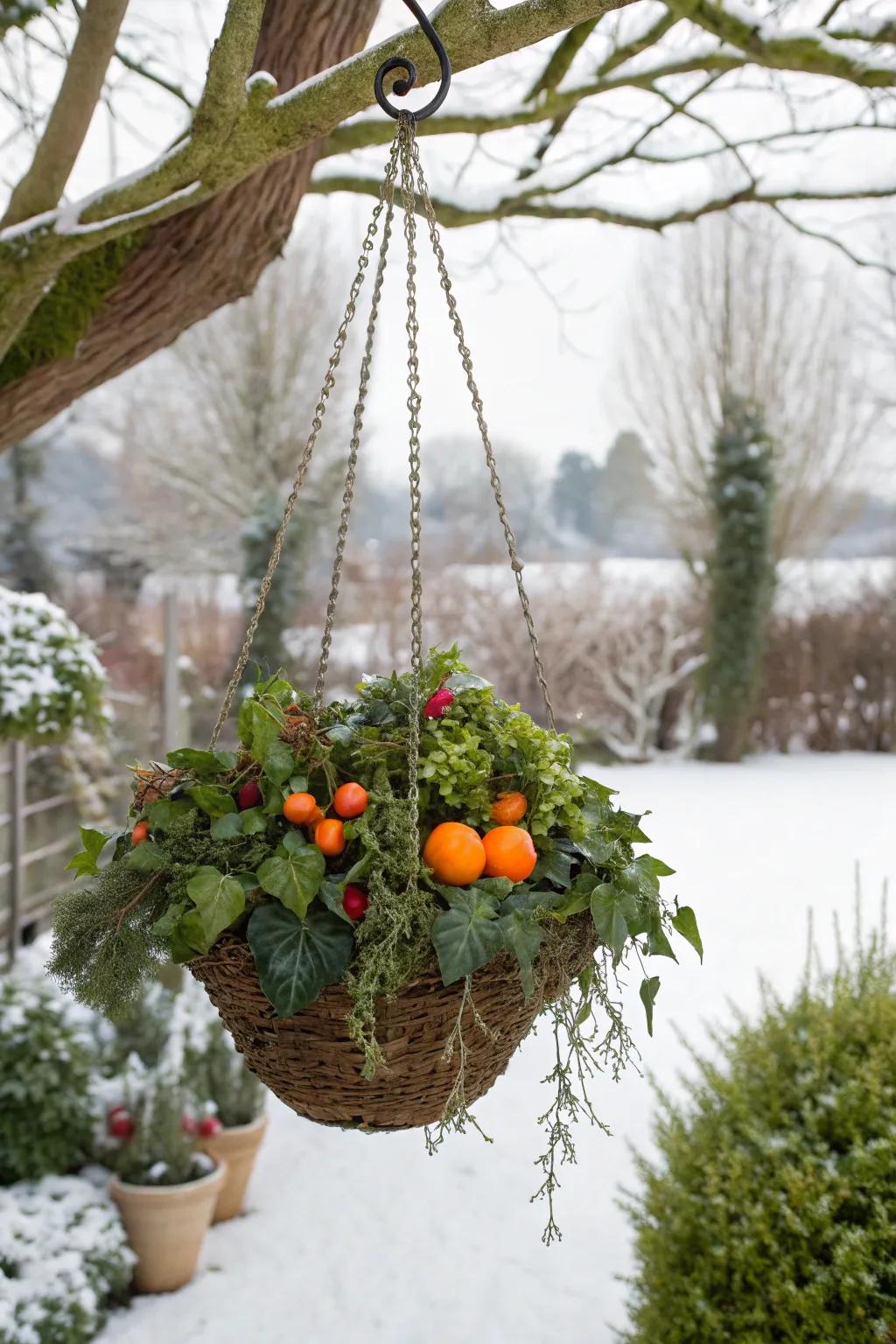 Artificial fruit adds a lively and colorful touch.