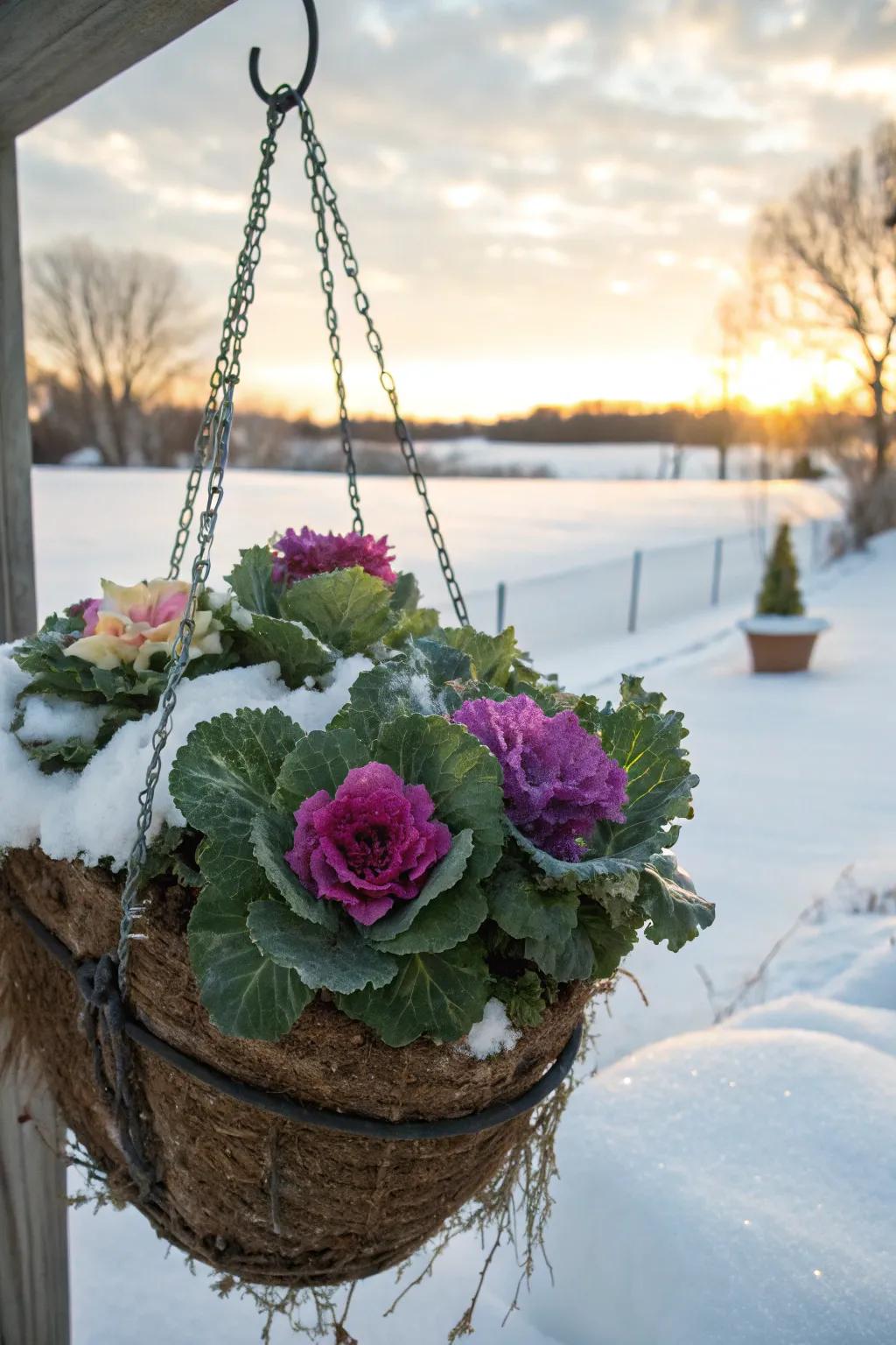 Ornamental cabbage adds texture and color.