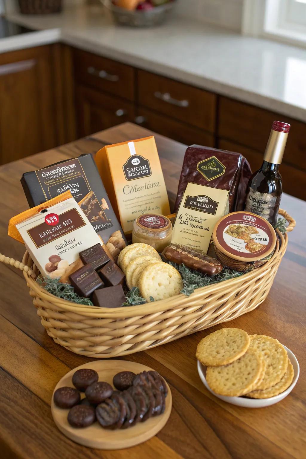 Savor a sophisticated gourmet gift basket.