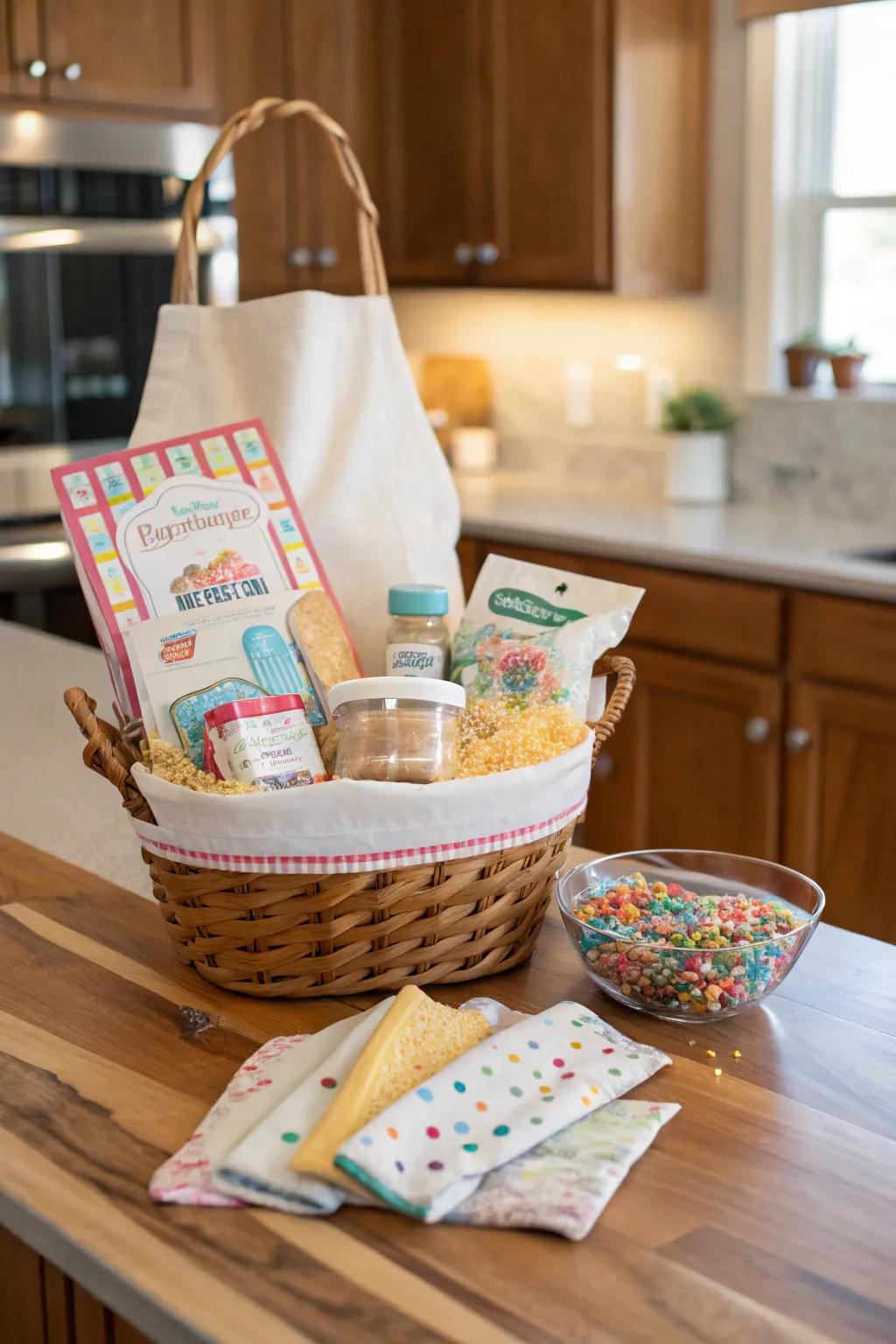 Ignite culinary creativity with a baking gift basket.