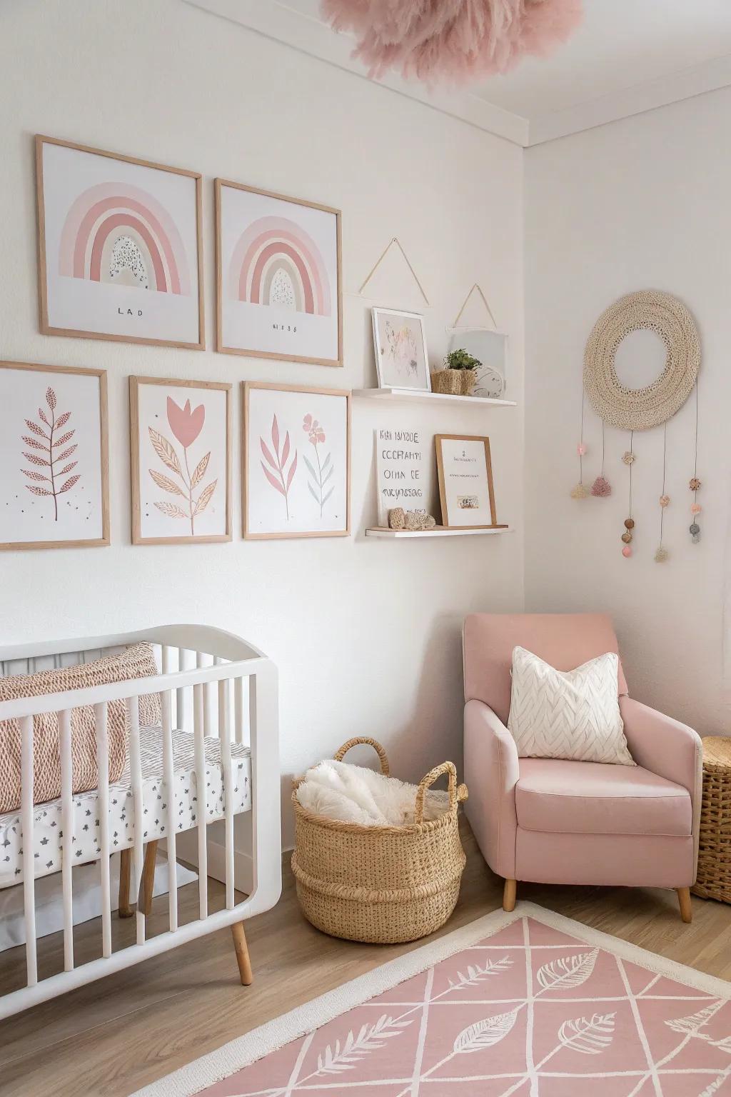Subtle art pieces add refined charm to the nursery.