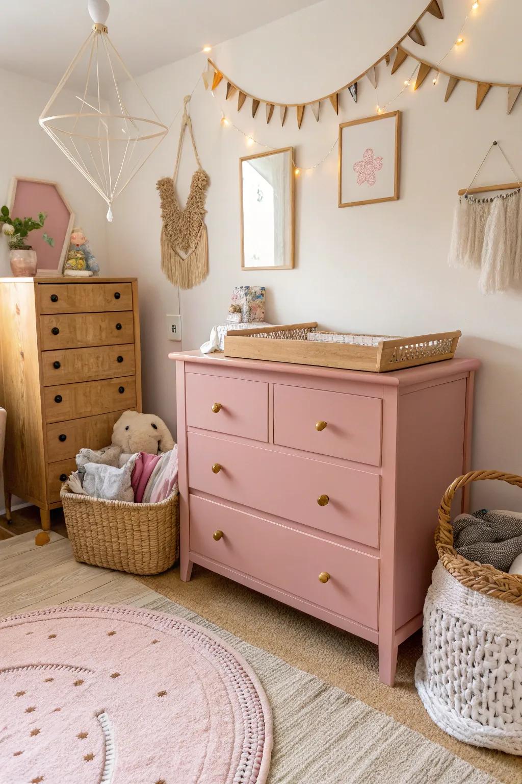 Vintage-style furniture adds charm and sophistication.