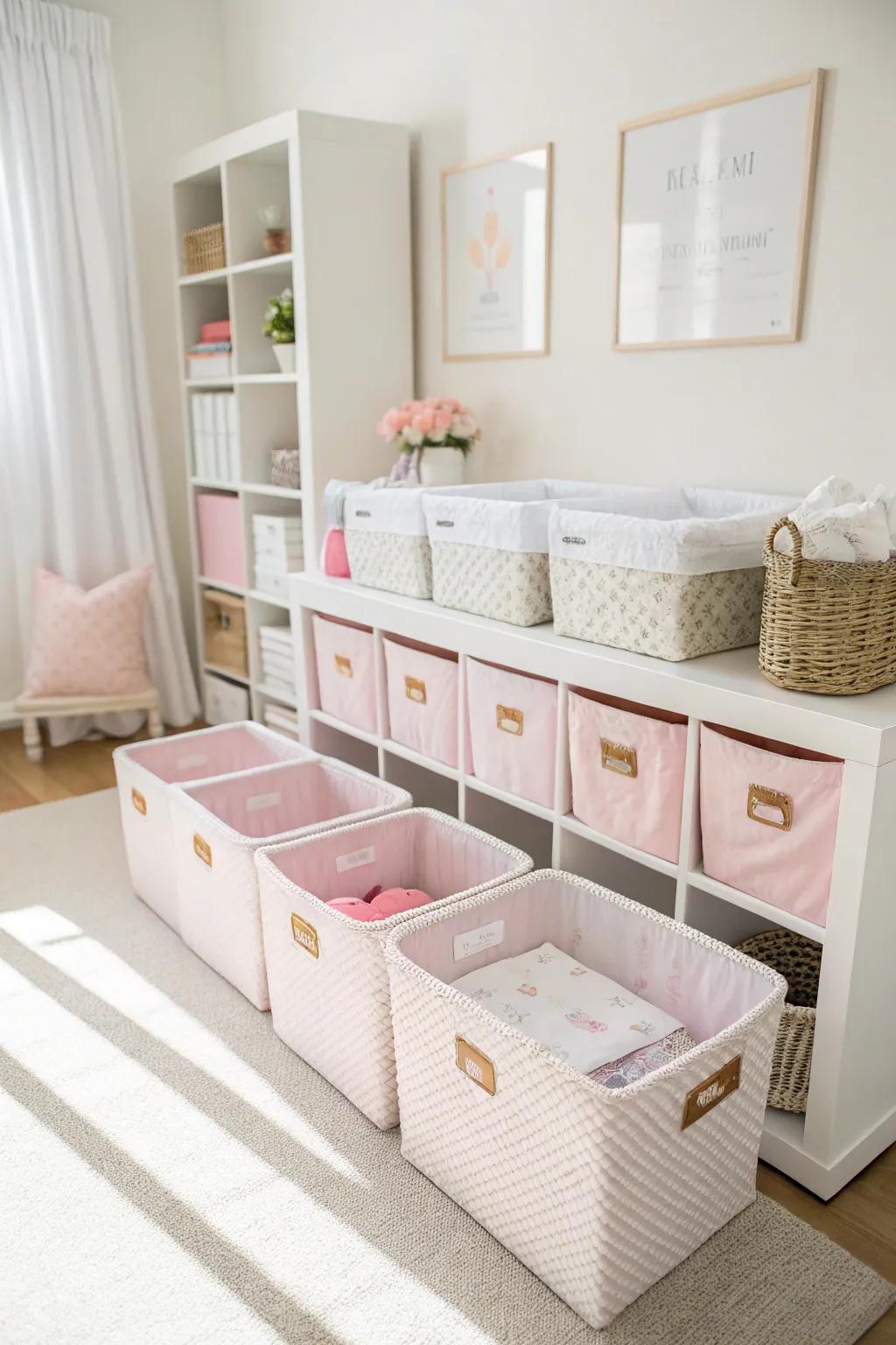 Stylish storage keeps the nursery neat and elegant.