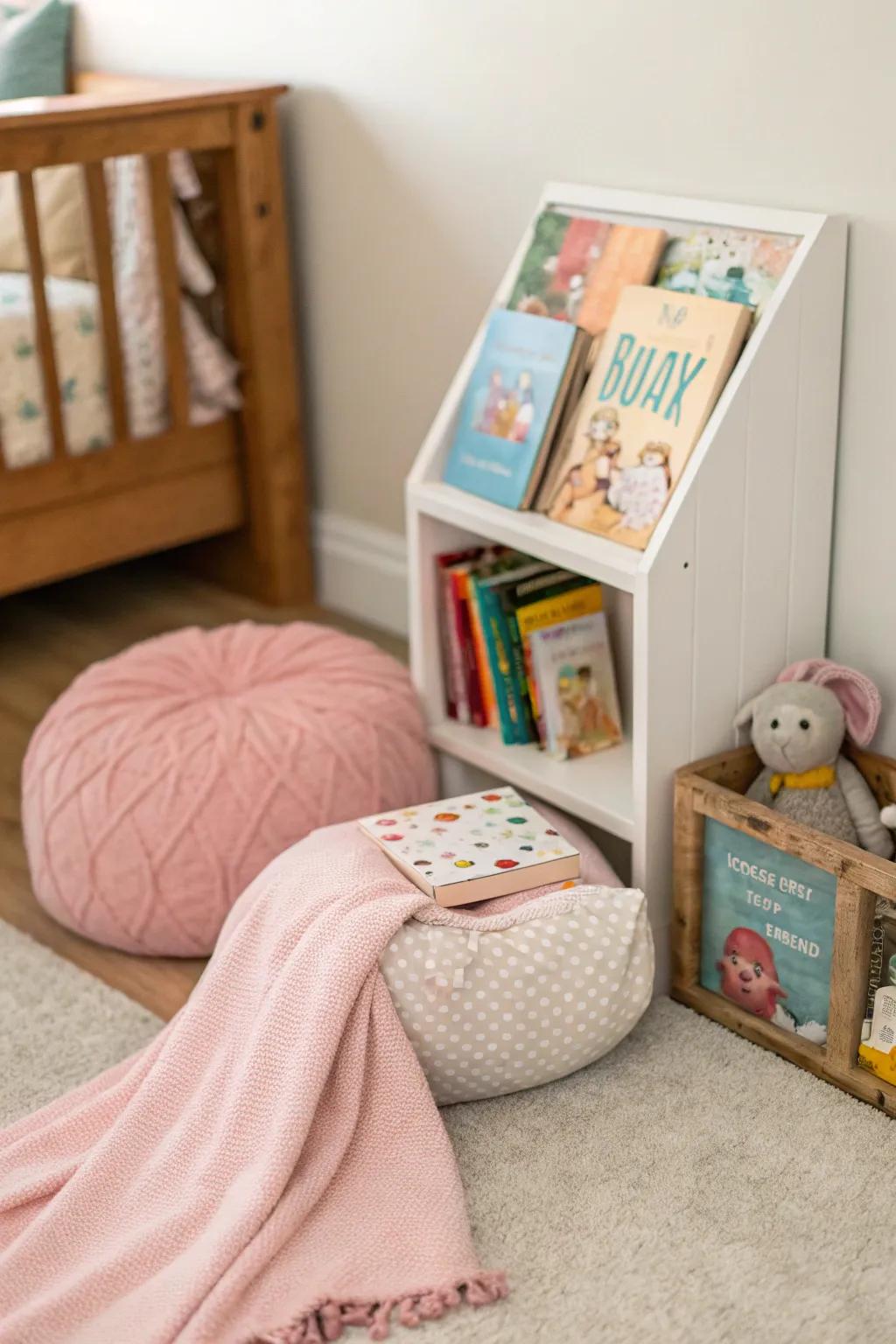 A cozy reading nook encourages warmth and relaxation.