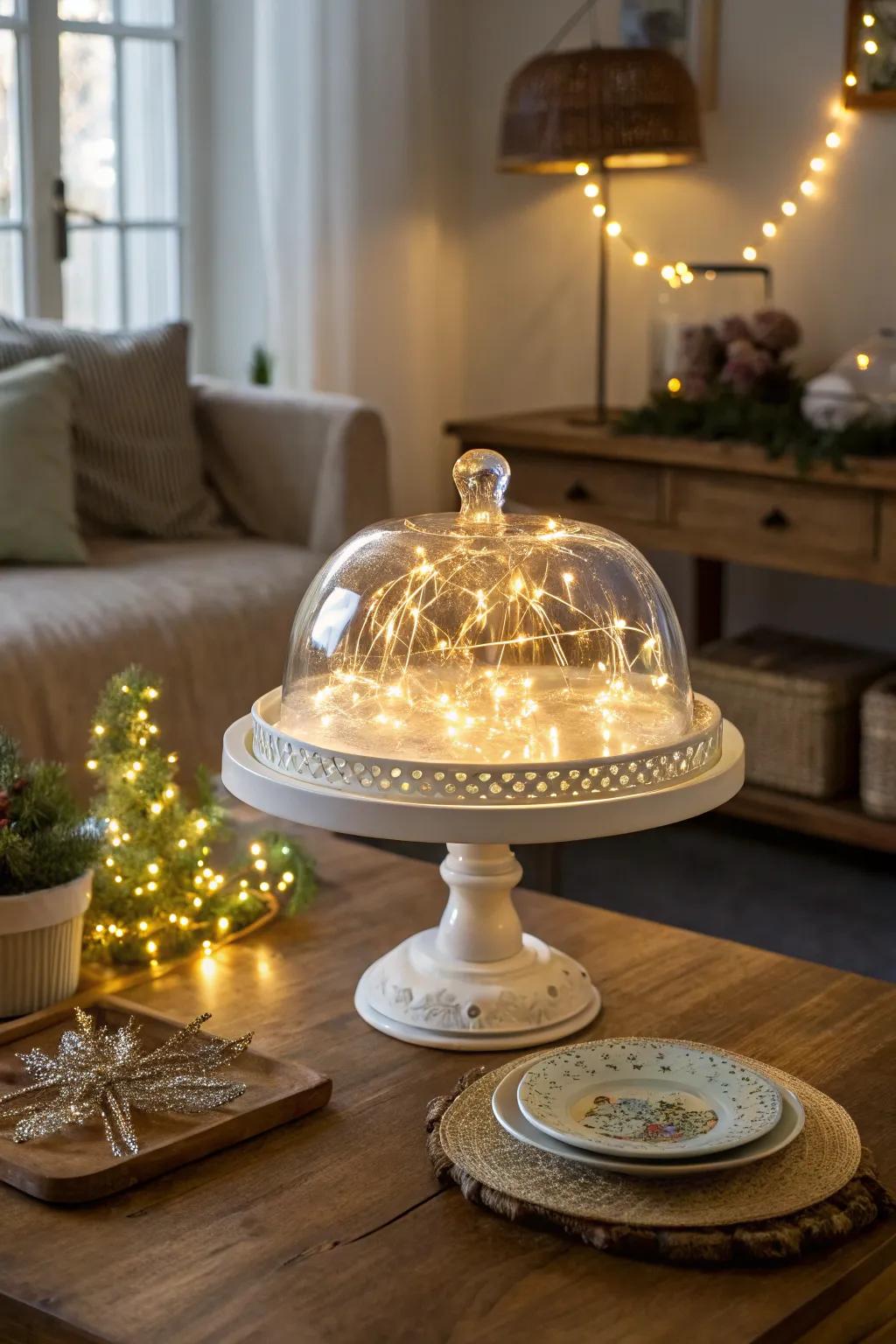 Create a stunning LED light display under a glass dome.