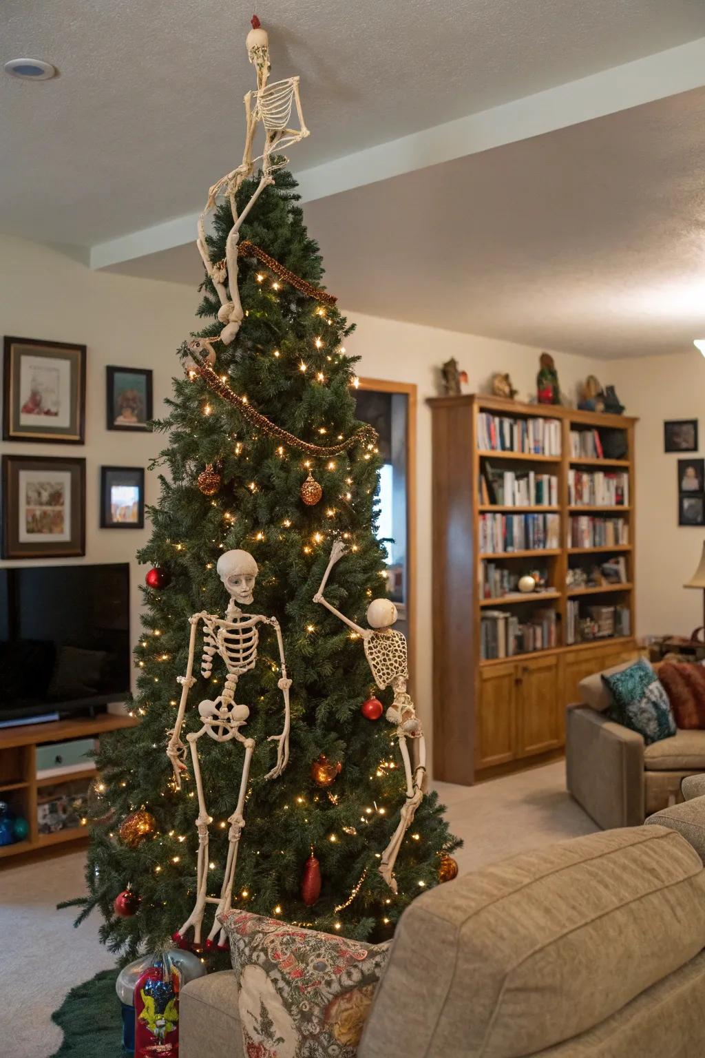 Halloween tree featuring charming miniature skeleton figures.