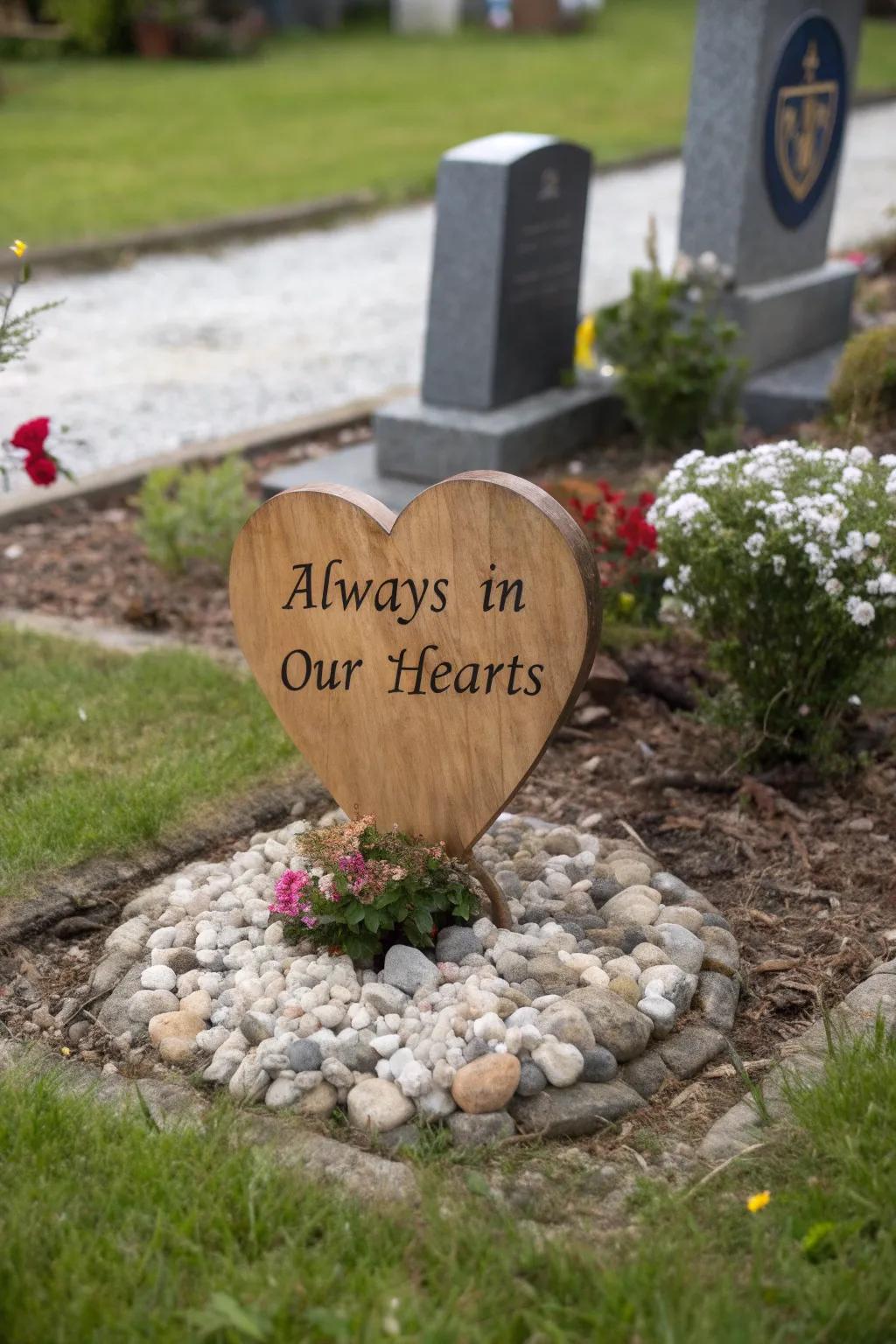 Heart-shaped plaque with a loving inscription.