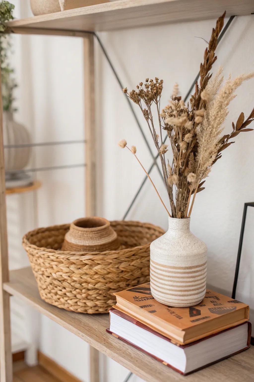 Minimalist bohemian style with simple decor.