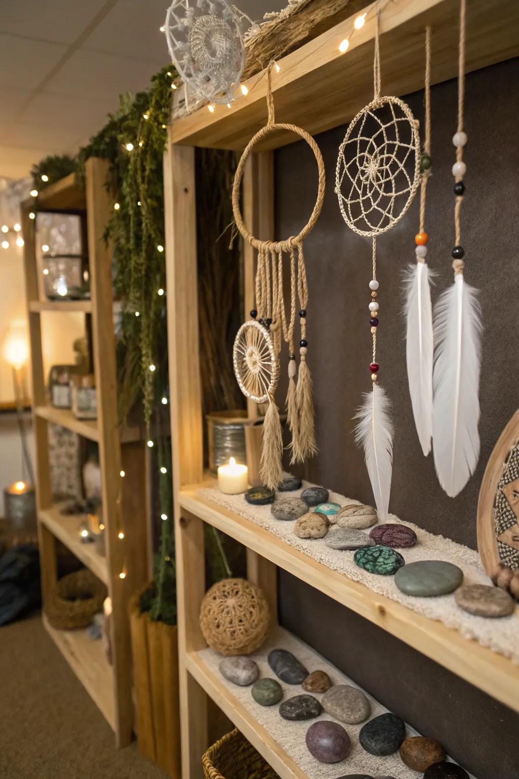 Boho accents add creative flair.