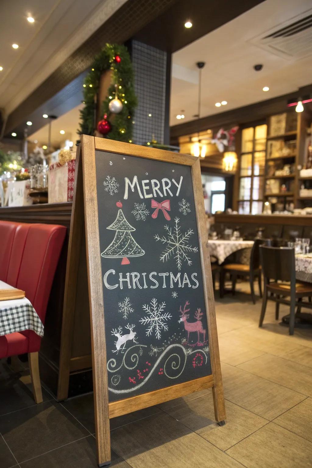 Chalkboard menus with festive designs.