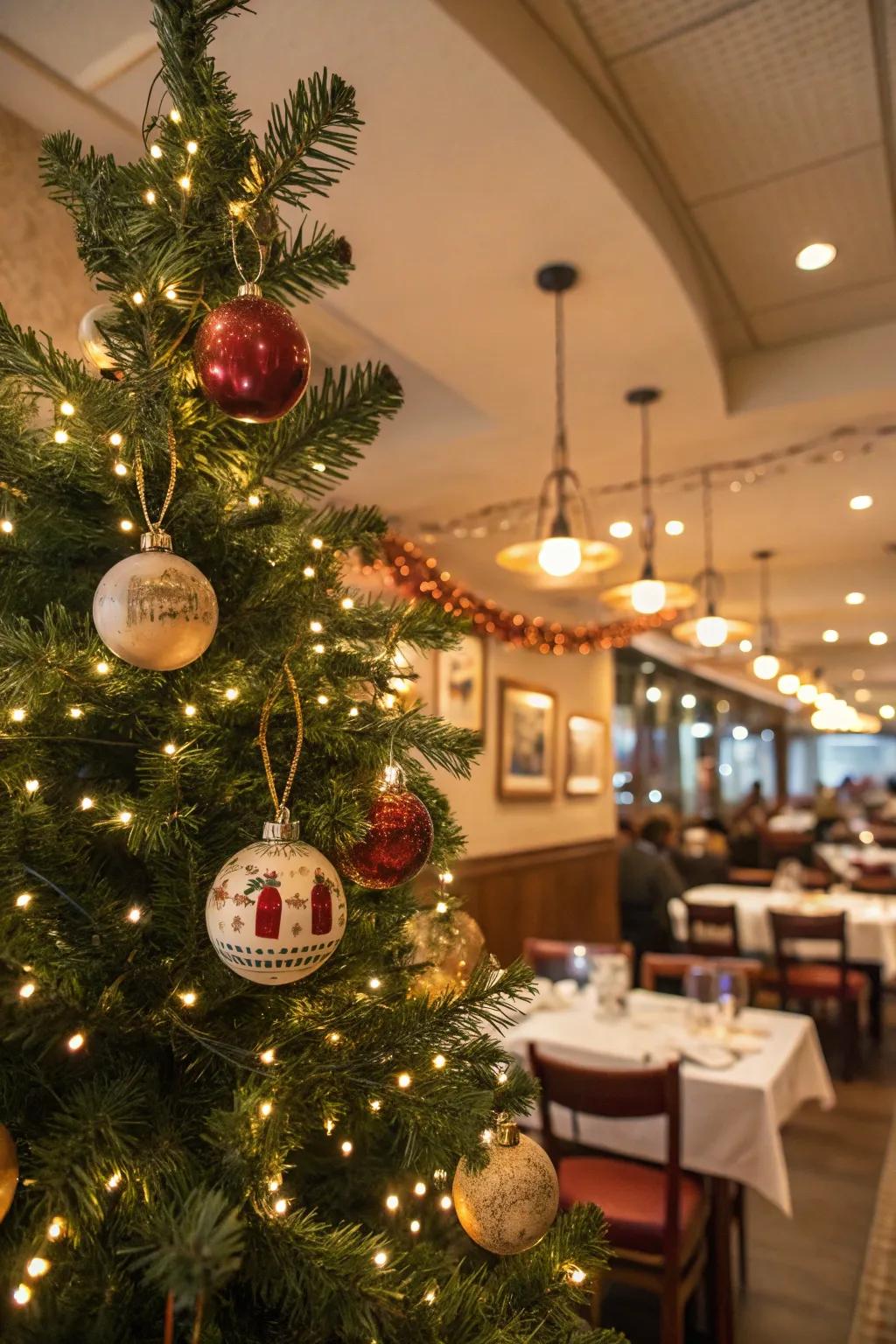 A Christmas tree decorated with personalized ornaments.