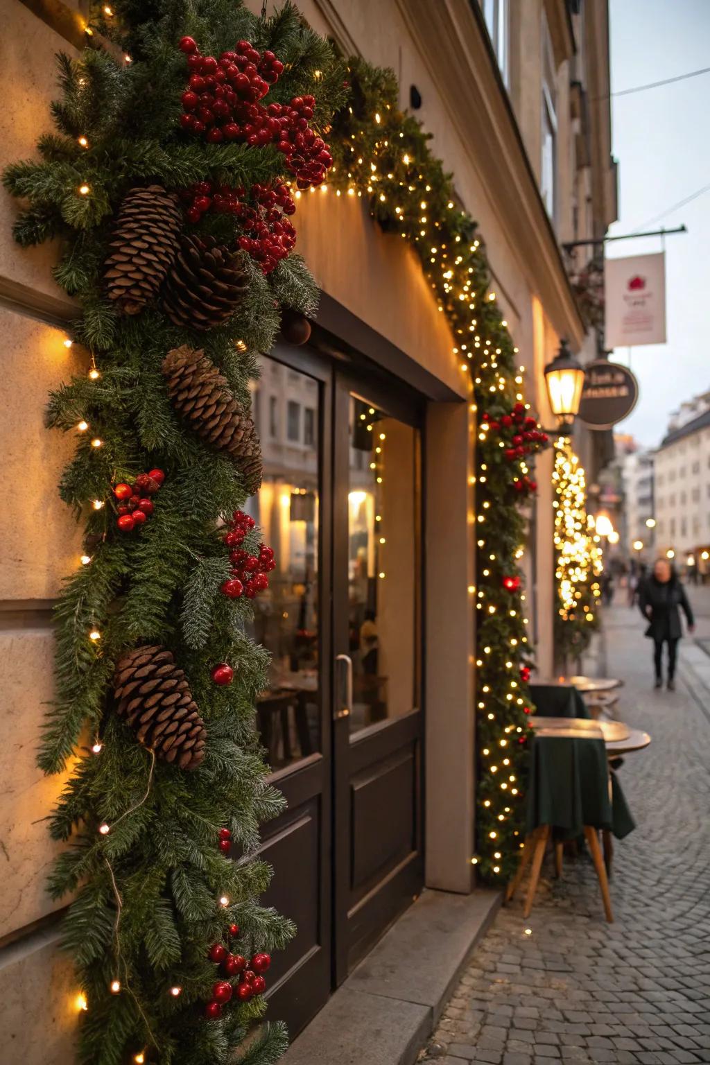 A welcoming entrance adorned with festive decorations.