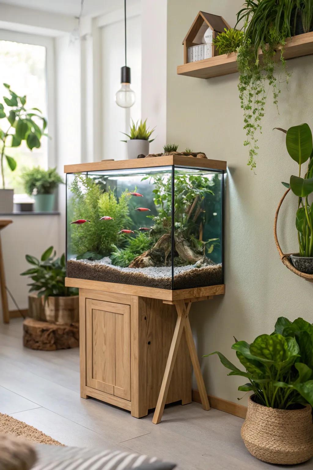 An eco-friendly setup brings a natural and responsible touch to aquariums.
