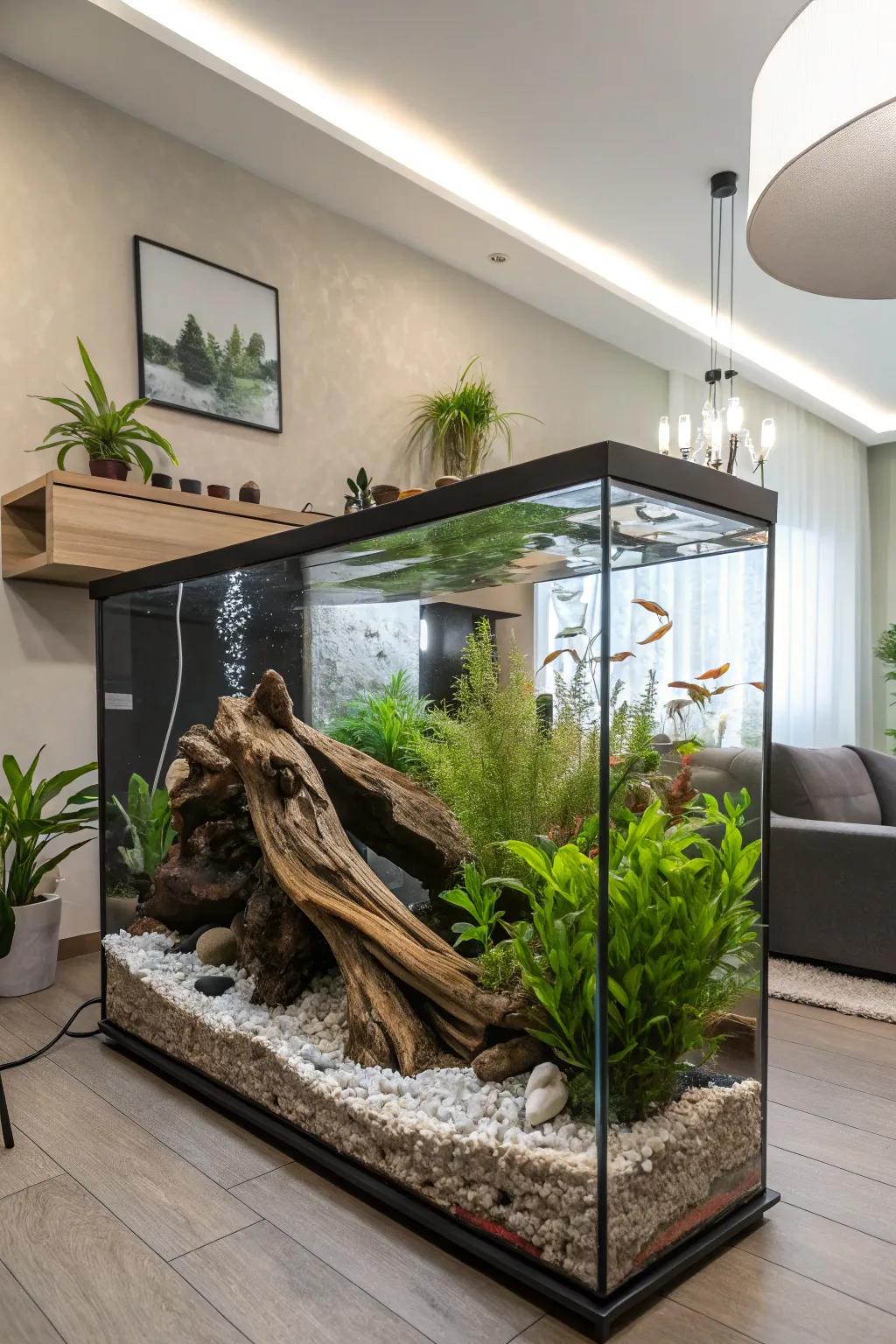 Aquascaping transforms a fish tank into a natural underwater landscape.