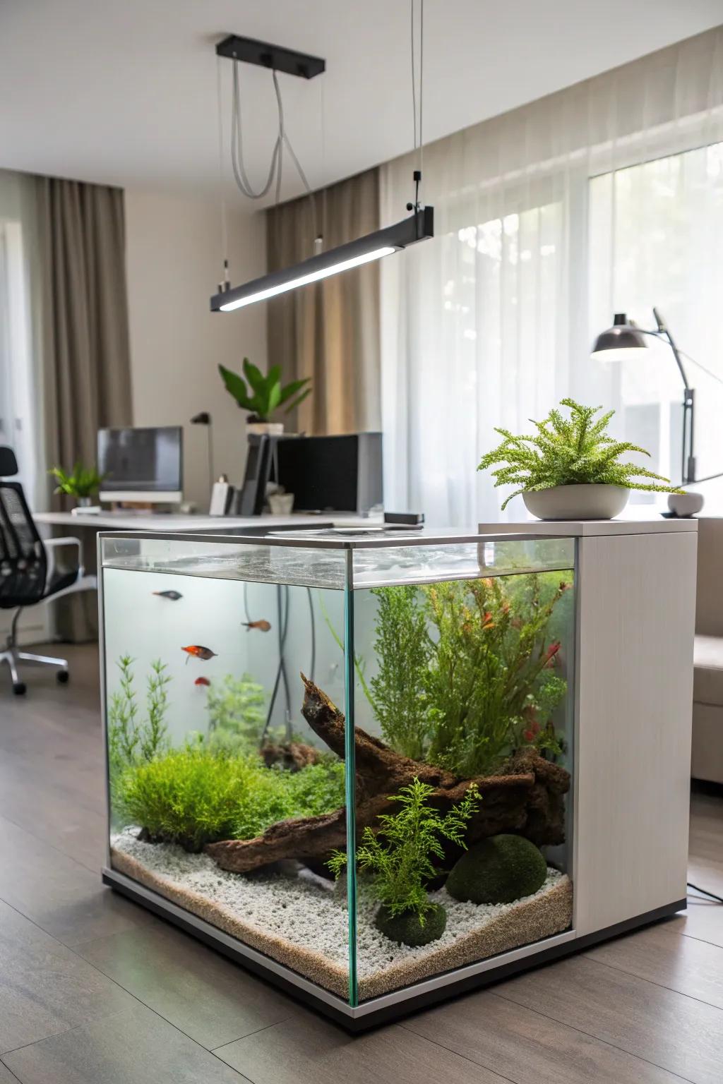 Balance in the tank's design ensures both beauty and fish comfort.