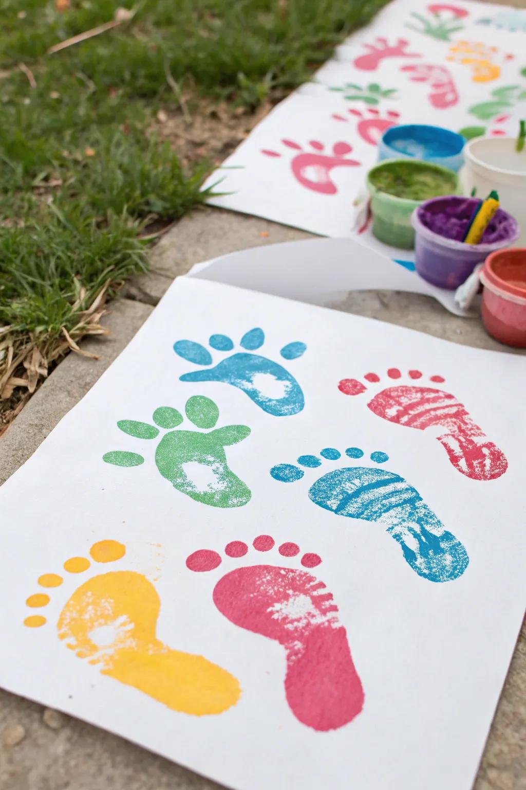 Footprint art capturing the spirit of spring creativity.