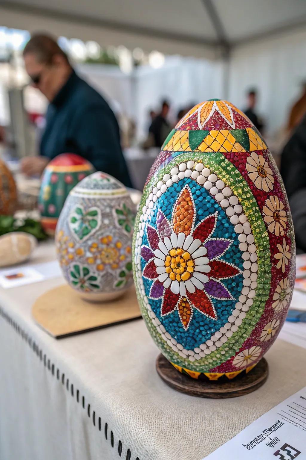 Creative mosaic art made from colorful gem cases.