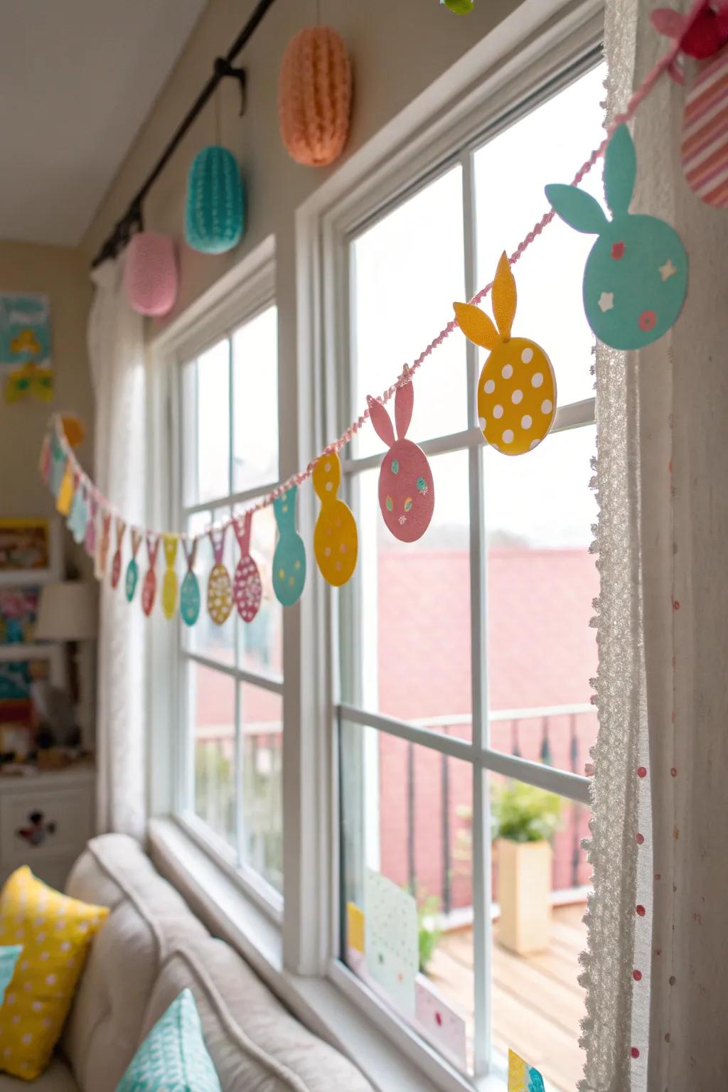 Charming handmade garland with spring animal motifs.