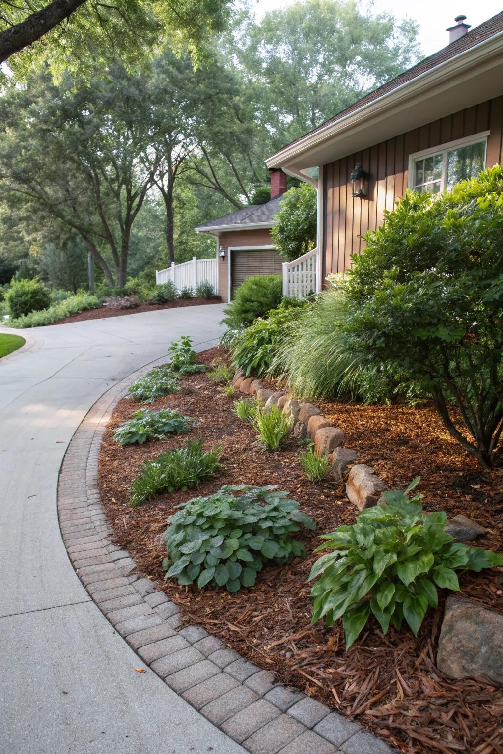 Natural bark mulch preserving soil moisture and adding visual appeal.