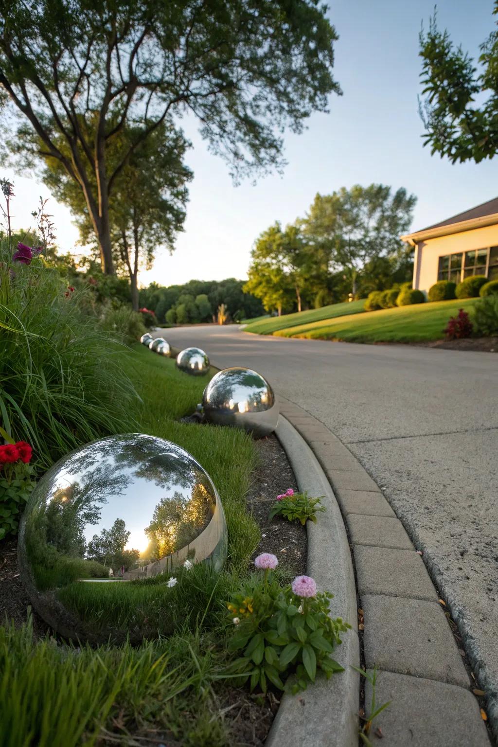 Reflective orbs adding a playful sense of space and light.