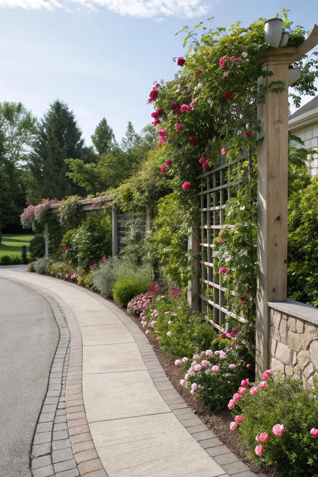 Lush vertical garden adding greenery along a driveway boundary.