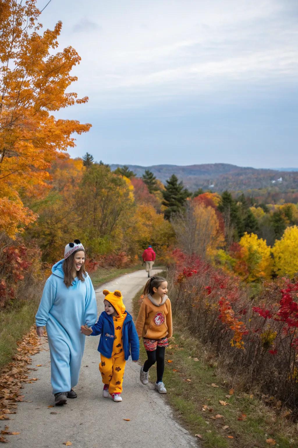 Family enjoying a Halloween-themed nature hike