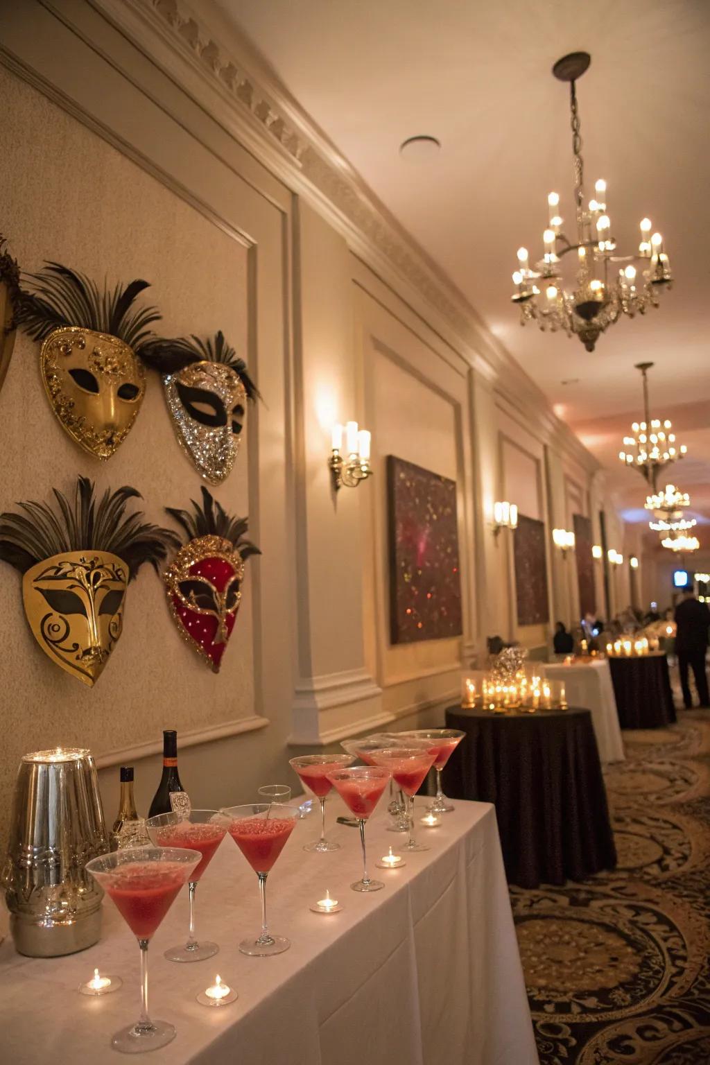 Masquerade cocktail party with stylish masks
