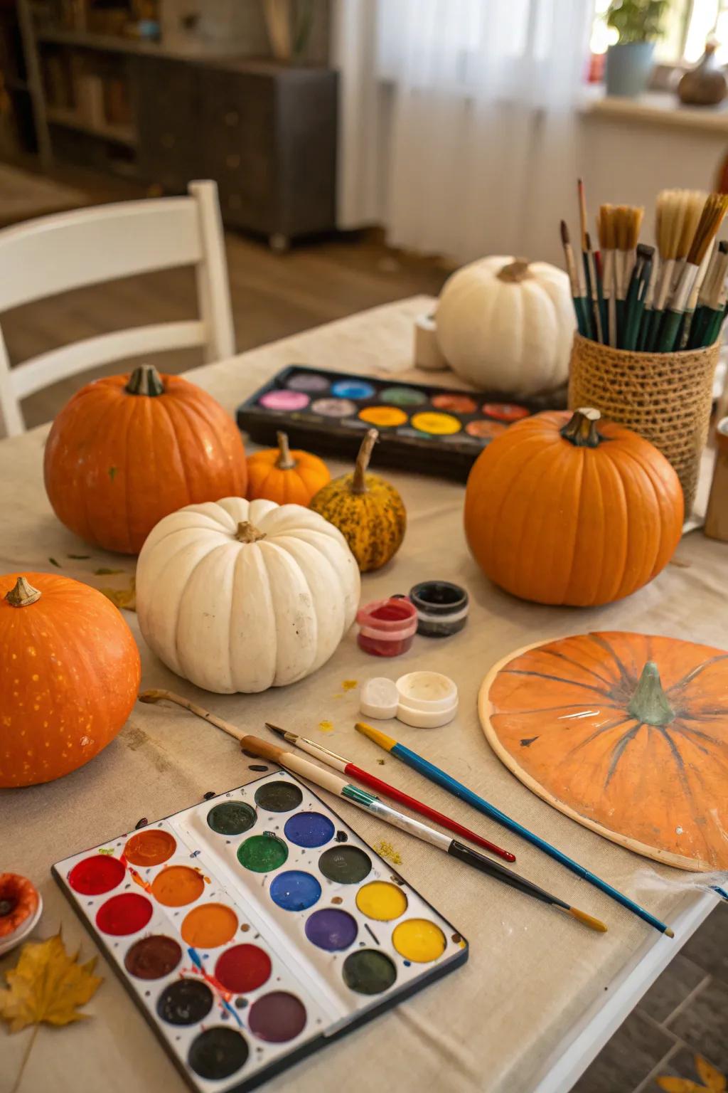 Table set for creative pumpkin painting
