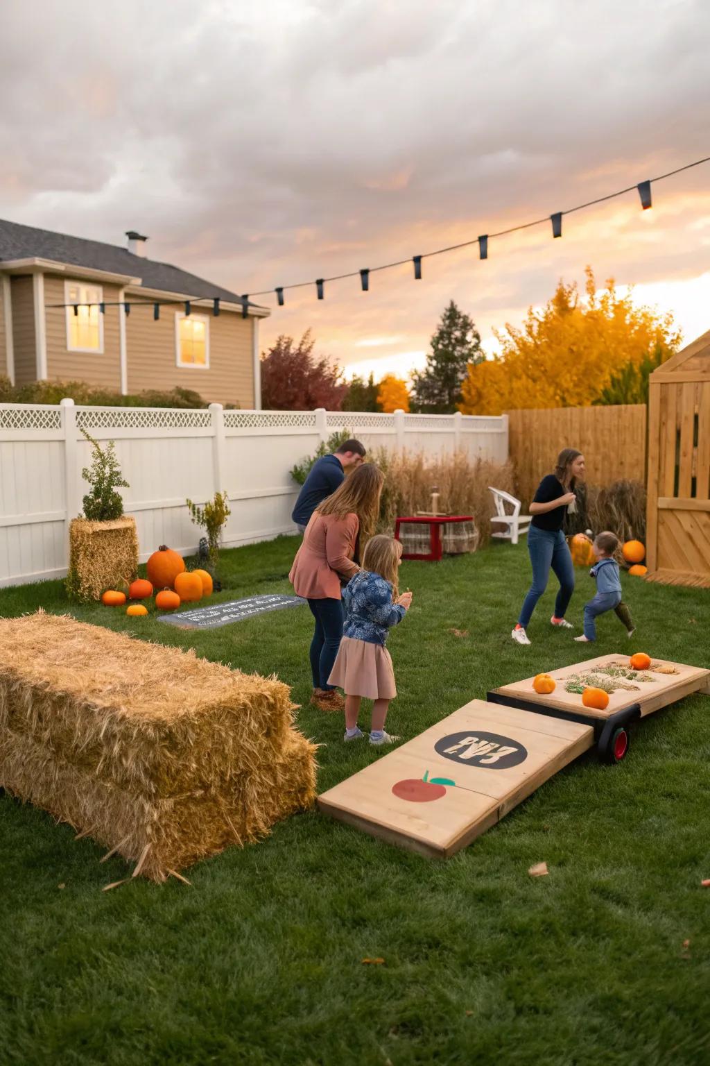 Backyard filled with autumn festival games