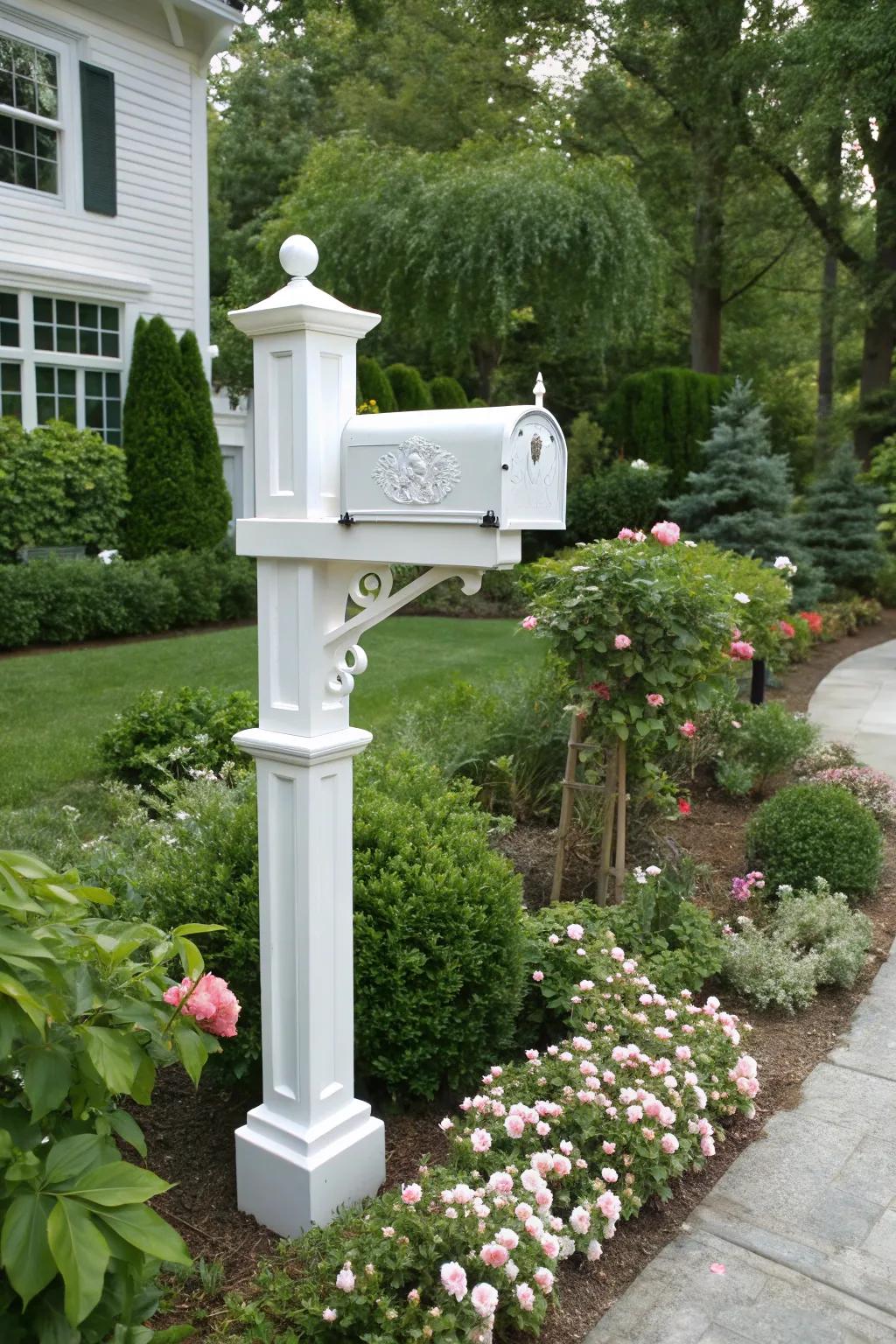 White mailbox posts provide a clean, classic look.