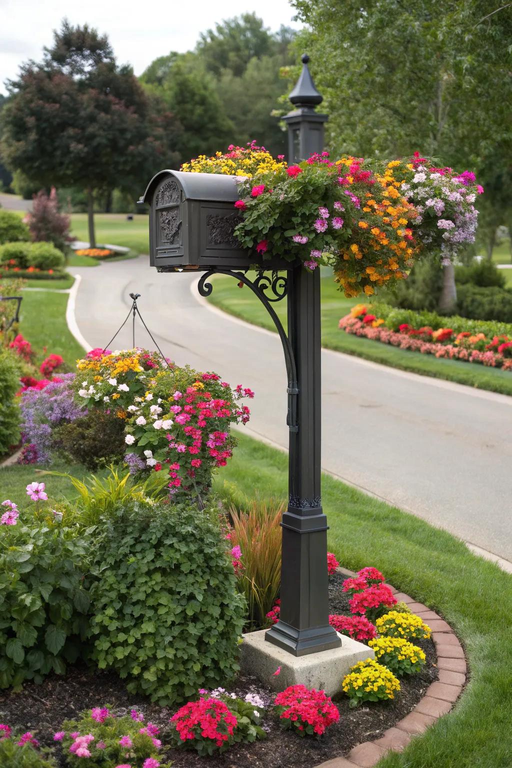 Mailbox posts with built-in planters bring vibrant life to your entryway.