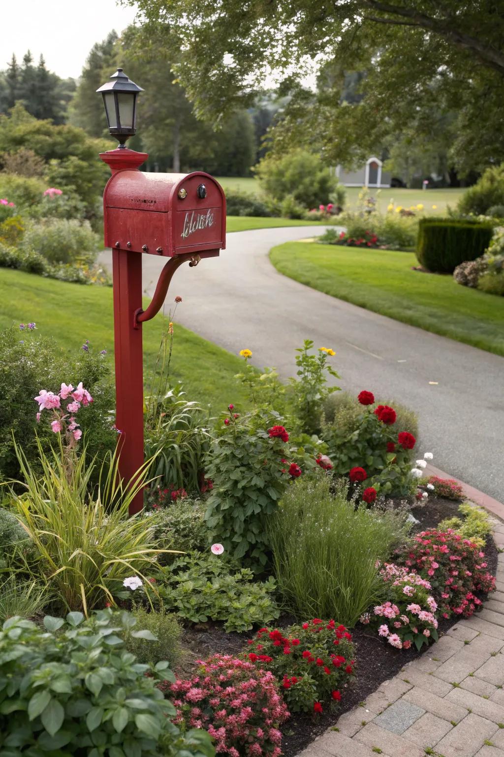 Mailbox posts integrated with landscaping create a cohesive outdoor look.