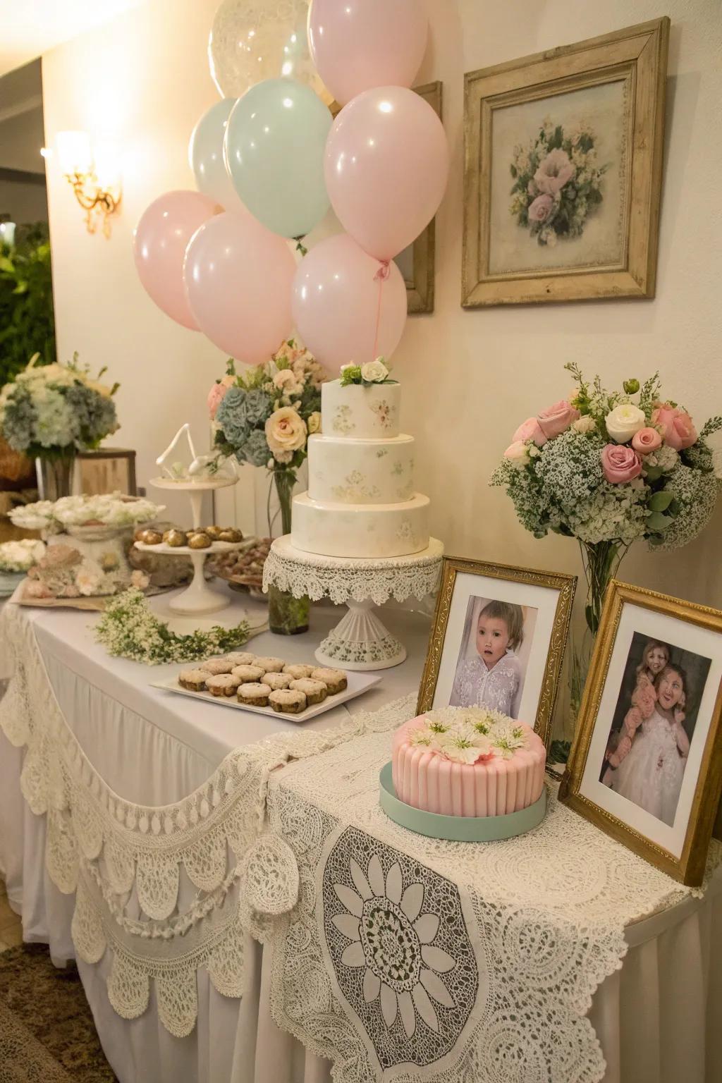 Vintage-inspired accents with lace doilies and <a href=