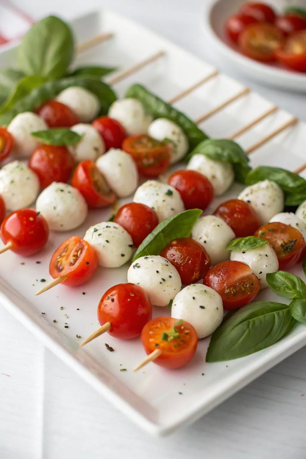Caprese skewers bring a pop of color to your Christmas Eve.