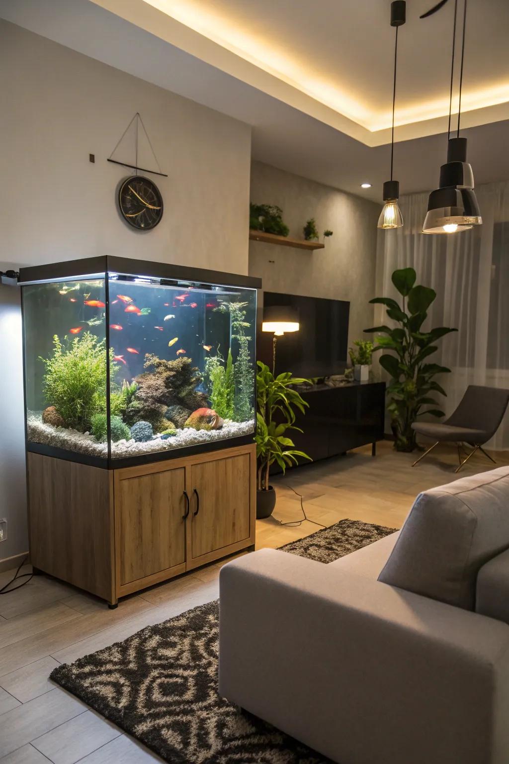 Proper lighting enhances the beauty and mood of a fish tank.