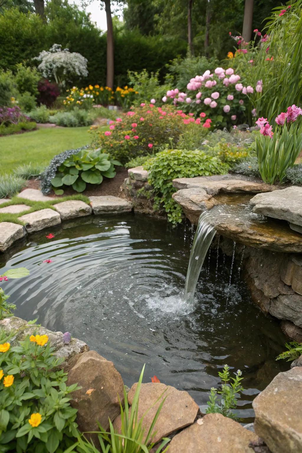 A tranquil water element for a serene garden.