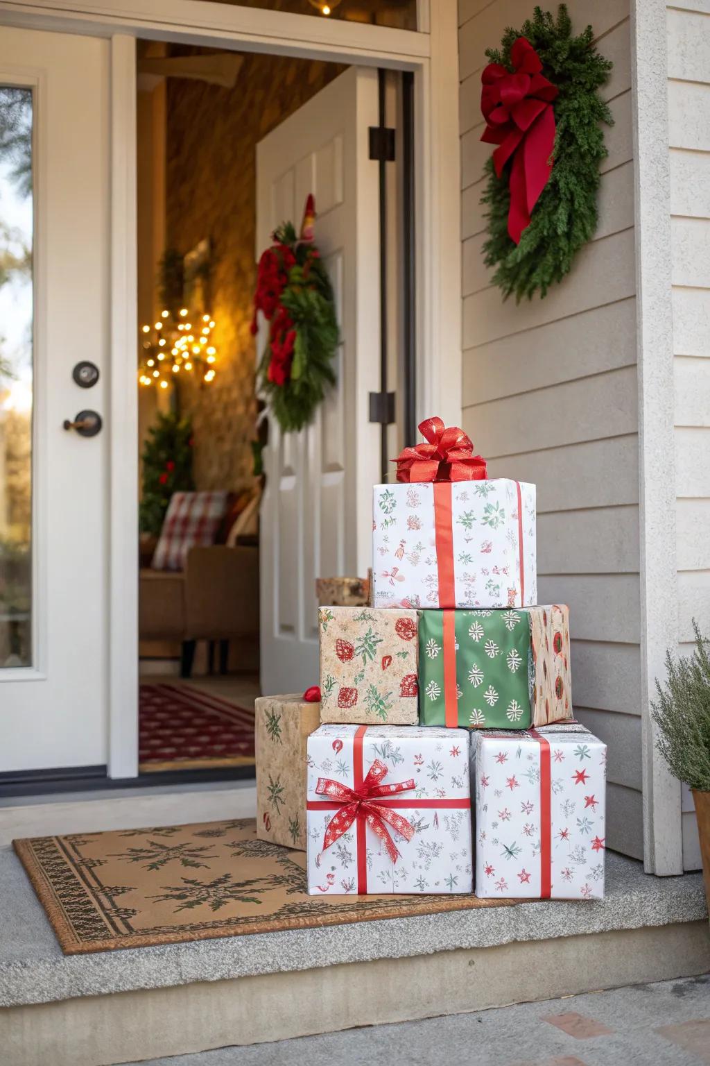 Brightly wrapped faux gift boxes creating a welcoming scene.