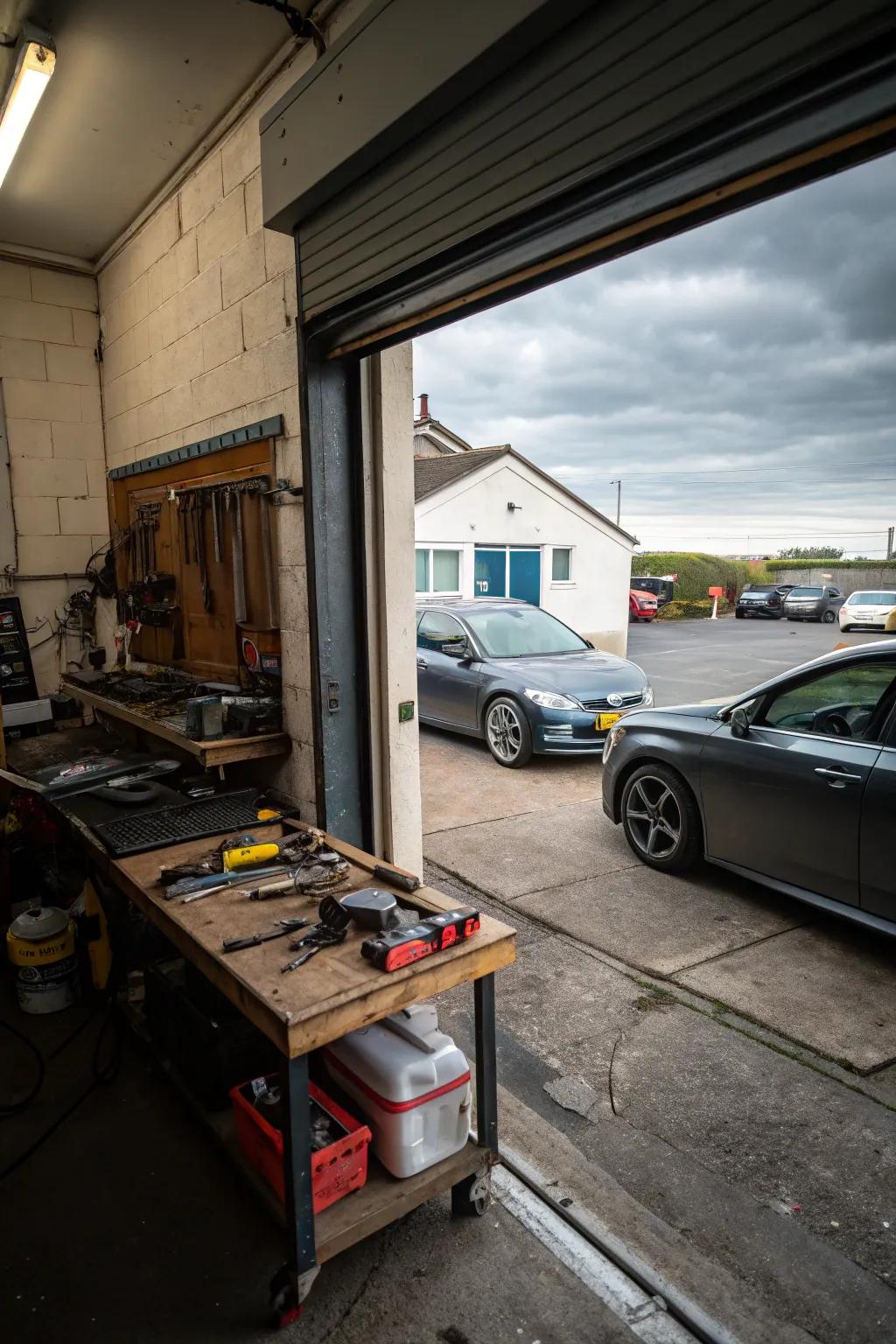 Foldable workbench providing flexible workspace in the garage.