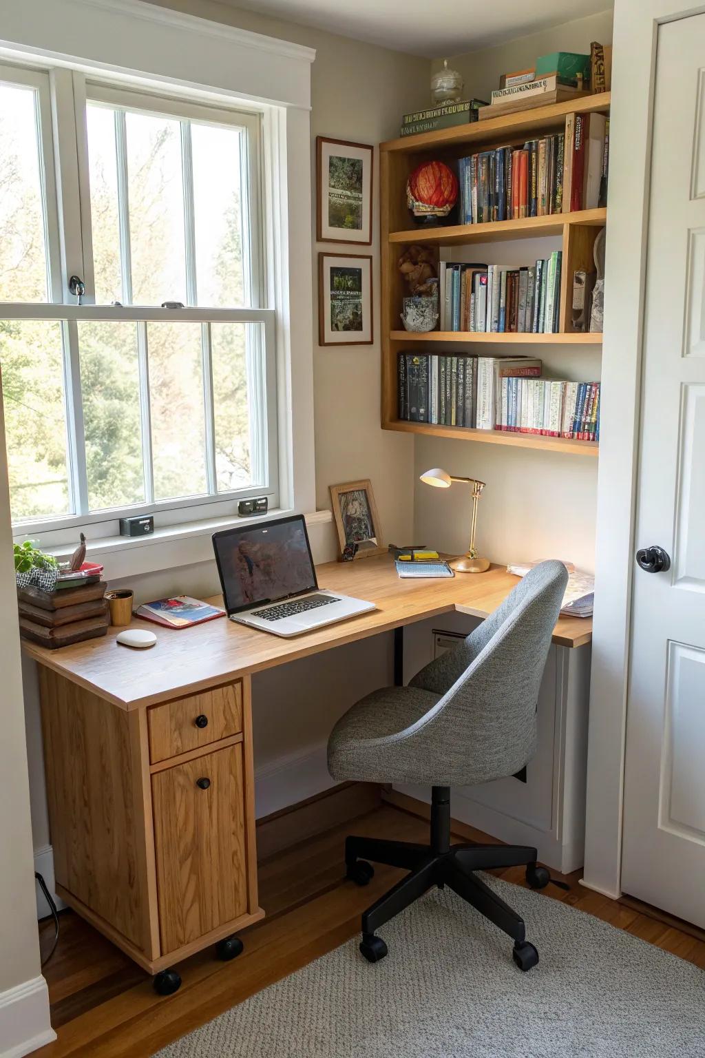 Corner desks transform unused nooks into efficient work areas.