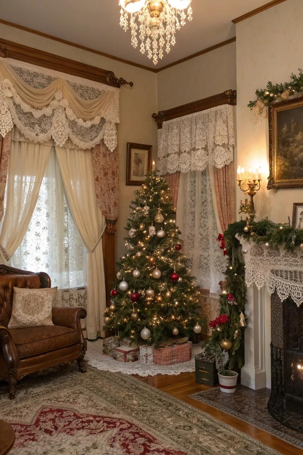 Victorian-inspired elegant holiday decorations.