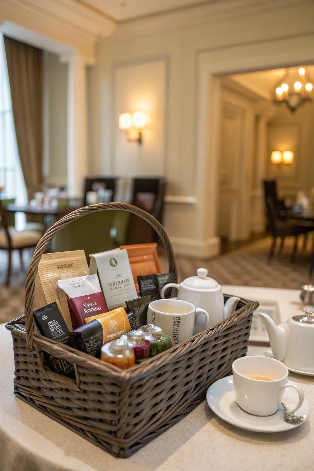 A variety of teas and coffee blends to offer guests a comforting drink.